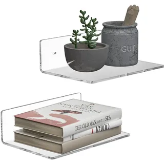 Sezanrpt 23cm Klares Wandregal, Acryl Kleines Sich Hin- und Herbewegendes Regal für Wand, Home Wall Display Ledges für Lagerung, Raumdekoration, Platzersparnis, Einzelteile Organizer, 2-Pack