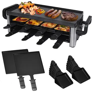 Syntrox 16 Personen Raclette | Tischgrill | Pizzagrill | Pfännchen | emailliert, für große Gruppen, Robust und langlebig, Edelstahl, Schwarze Optik
