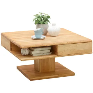 Linea Natura Couchtisch, Eiche, Holz, Eiche, massiv, 2 Schublade(n) Schubladen, quadratisch, eckig, Bodenplatte, 80x47x80 cm, Stauraum, offenes Fach, Wohnzimmer, Wohnzimmertische, Couchtische, Couchtische mit Stauraum