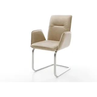 DELIFE Polsterstuhl Vinja-Flex, Freischwinger flach Edelstahl Mikrofaser Beige Vintage beige|weiß