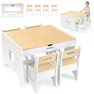 Mamabrum Kinderstuhl Mamabrum Kindertisch Set mit 4 Stühlen Holz weiß