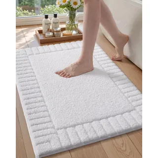 COLOR&GEOMETRY Badeteppiche rutschfest Waschbar Absorbierende Badvorleger Weiche Badezimmerteppich, Badematte für Badezimmerboden, Dusche, Badewanne, Waschküche, Weiß, 40 x 60 cm