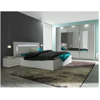 Lomadox Schlafzimmer-Set PALINURO-166, (Spar-Set, 4-tlg., Bett Nachttische Schwebetürenschrank), weiß Hochglanz, Liegefläche 160x200cm, inkl. LED-Beleuchtung weiß