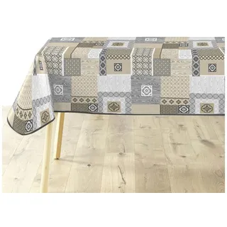 Sanixa Tischdecke Outdoor vers. Farben 140x240 cm Tischtuch PVC Gartentisch (Tischdekoration Tischwäsche Balkon Terrasse, waschbar Wachstischtuch Tafeltuch), abwischbar modern gemustert Regenfest braun|grau