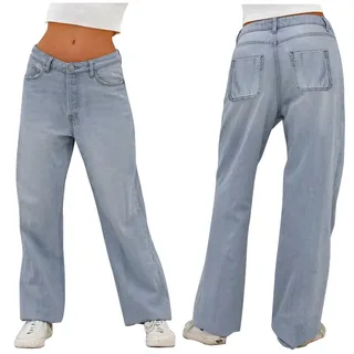 Baggy Jeans Damen Straight Leg Weites Bein Wide Pants Women Mom Hiphop Schlaghosen Jeanshose Mode Mit Löchern Hosen Sommerjeans Dünne Lockere Hose Hüftjeans Relaxed Flared Jeanshosen Cargohose