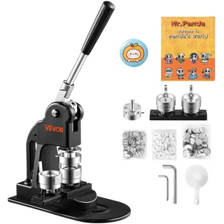 Vevor Buttonmaschine 32 mm, Knopfmachermaschine mit 500 Buttonrohlingen & Kreisschneider & Sechskantschlüsseln & Anleitungsbuch & Ergonomischem Griff, für DIY Anstecknadeln Abzeichen Schwarz
