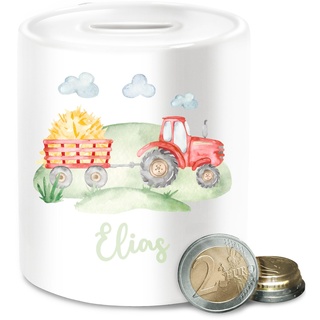 Spardose - Traktor Trecker Bauer Schlepper Landwirtschaft Bulldog - Unisize - Weiß - personalisierte Geschenke für traktorfans Traktoren spardosen Kinder kindersparbüchse Tractors Keramik