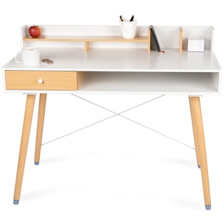 WONDERMAKE Schreibtisch Schreibtisch Computertisch Bürotisch Holz Schublade Regal klein weiß braun|weiß