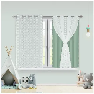 BTTO V&G Schiebegardine Kinderzimmer Vorhänge mit Ösen Baby Gardinen Doppelschichtige, Doppellagiges Wollknäuelgarn,Kindervorhang grün 132 cm x 160 cm
