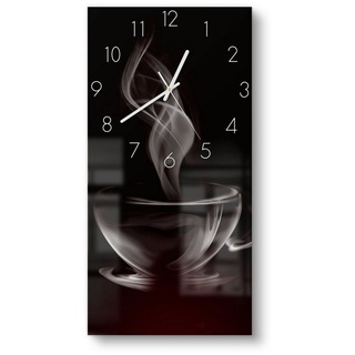 DEQORI Wanduhr 'Tasse aus Kaffeedampf' (Glas Glasuhr modern Wand Uhr Design Küchenuhr) schwarz