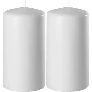 Wenzel Stumpenkerzen 2er Set SAFE CANDLE, H 10 cm, Hellgrau - Paraffinwachs - 6 x 10 cm - selbstlöschend - 2er Set
