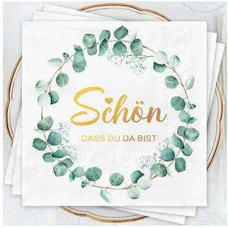 LuxusKollektion Papierserviette Servietten Eukalyptus 3lagig Hochzeit Geburtstag Taufe 40 Stück weiß