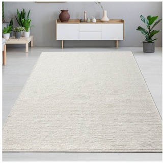 Wollteppich Elegant handgewobener Wollteppich in creme, Carpetia, rund, Höhe: 10 mm, handgewebt beige rund - 160 cm x 160 cm x 10 mm