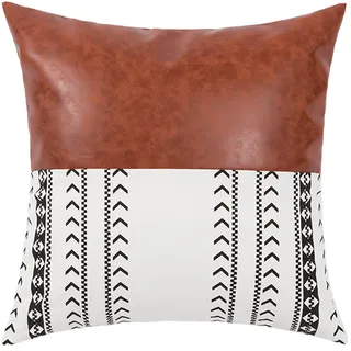 YT-KOKE Decorative Boho PU Throw Pillow Cover Faux Leather Printing Accent Pillow Case for Couch Sofa, Soft Warm Cushion Cover (A-45 x 45cm)