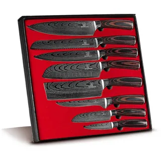 Küchenkompane Messer-Set Küchenmesser Set 8-teilig – Asiatisches Edelstahl Messerset (8-tlg) braun|silberfarben