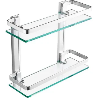 LuxusKollektion Duschregal Glasregal Duschablage 8mm Hartglas Wandmontage Aluminium Silber beige