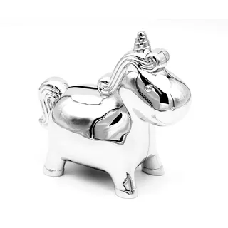 Brillibrum Design Einhorn Spardose versilbert Kinder Sparbüchse Sparschwein für Mädchen Münzen Geschenk Unicorn Gelddose Spar (Einhorn, Ohne Gravur)