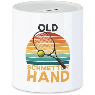 Hey!Print Old Schmetterhand Spardose tennis geschenk lustig sport retro design geschenkidee männer frauen