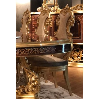 Casa Padrino Luxus Barock Esszimmerstuhl Braun / Gold - Handgefertigter Massivholz Küchenstuhl mit edlem Samtstoff - Prunkvolle Esszimmer Möbel im Barockstil
