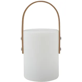 LINDBY LED Outdoor Tischlampe in weiß, hellbraun, Tischleuchte außen | Lampe Gartentisch IP44 Spritzwassergeschützt, Modern, Lichtfarbe wählbar (CCT), 3000 K Warmweiß - 6500 K Tageslicht, Holz,