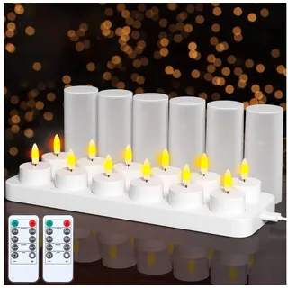 EXTSUD LED-Kerze 12 Stück Teelichter, Aufladbare Teelichter mit Timer und Ladestation (12-tlg., für Halloween Weihnachten Tisch Deko [Energieklasse D), LED Teelichter, Wiederaufladbar Kerzen, Flackernd Flammenlose Kerzen weiß