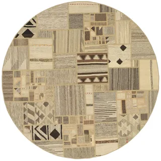 Nain Trading Orientteppich Kelim Patchwork 199x199 Handgewebter Orientteppich / Perserteppich, rund, Höhe: 5 mm beige