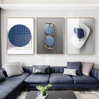 FSLEOVN 3Pcs Blau Grau Abstrakte Poster, Modern Leinwandbild, Nordische minimalistische Geometrische Wandbilder Wohnzimmer Dekor Rahmenlos (40x60cm)