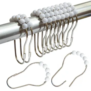 Duschvorhangringe, Edelstahl, Duschvorhanghaken, Acryl-Rollkugeln, rostfrei, strapazierfähig, für Badezimmervorhänge und Vorhänge (Weiß/12 Stück)