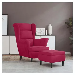 vidaXL Ohrensessel mit Hocker Samt 81 x 96 x 90 cm Weinrot