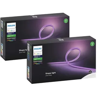 Philips Hue – Lightstrip Outdoor 5m, 2er-Pack, EU dimmbarer LED Streifen für das Hue Lichtsystem mit 16 Mio. Farben, smarte Lichtsteuerung über Sprache oder App