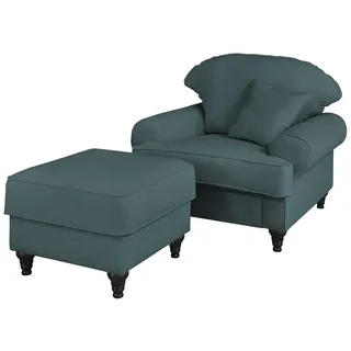 SESSEL-SET blaugrün Landhaus, Loungesessel inklusive Hocker