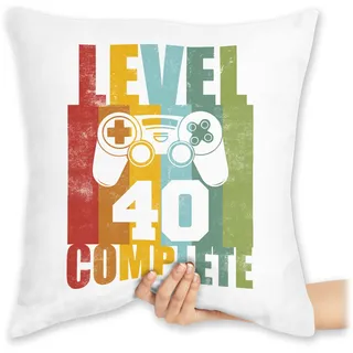 Kissen 40x40 Zierkissen - 40. Geburtstag - Level 40 complete Vintage - 40 x 40 cm - Weiß - jahre 40-er zehnunddreissig zum 40ig tshirt originelles 40ster mann 40iger 40ger geburtstagsartikel