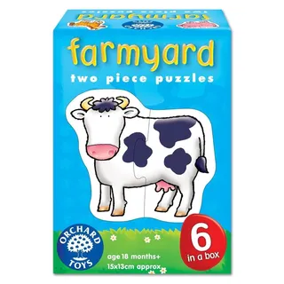 Orchard Toys Farmyard Jigsaw Puzzles, Six Puzzles in a Box, 2-Piece Puzzles for Toddlers Ages 18mths +, First Puzzle, Develops Hand-Eye Coordination