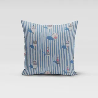SCHÖNER LEBEN. Dekokissen Kissenhülle Flamingo Streifen maritim hellblau ecru blau quadratisch | 40 cm x 40 cm