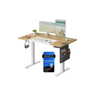 Songmics Höhenverstellbarer Schreibtisch 120 x 60 cm Natureichenfarben/Mattweiß