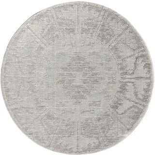 benuta Nest Teppich Bronco - Grau 160 cm rund - Kunstfaser - Outdoor geeignet - rund & im Style: Geometrisch, Minimalistisch - Pflegeleicht für Wohnzimmer Schlafzimmer