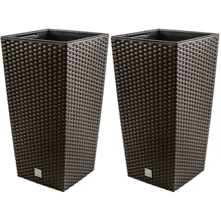 2X Rattan Blumentopf 7L – 17 x 17 x 32,5 cm - Pflanzkübel mit Einsatz Blumenkübel hoch Pflanztopf Kunststoff, Umbra