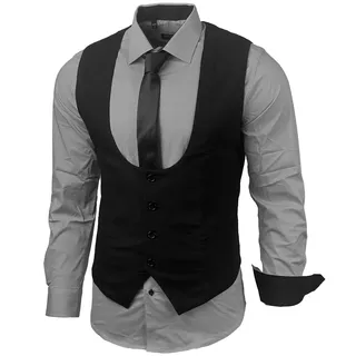 Herren Hemd Weste Krawatte Set Business Anzugweste Westen Slim Fit Smoking Frack Business Herrenanzug-Set Sakko B-101 - XL