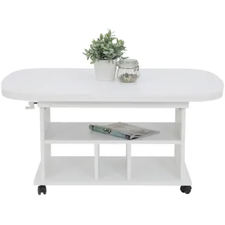 Livetastic Couchtisch, Weiß, Holzwerkstoff, Uni, rechteckig, eckig, Wange, 67x53x107 cm, ausziehbar, höhenverstellbar, offenes Fach, Wohnzimmer, Wohnzimmertische, Couchtische, Couchtische höhenverstellbar