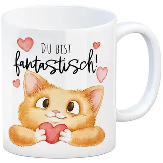 speecheese Tasse Katze Kaffeebecher mit Spruch Du bist fantastisch
