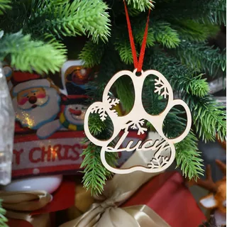 yky Personalisierte hölzerne Weihnachtsdekoration, personalisierte Hunde-Weihnachtsschmuck Holz,personalisierte Weihnachtsnamen Kugel (XF1,1 Stück)