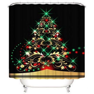 Gardine Weihnachts-Duschvorhang für Badezimmer, dekorativer, Juoungle schwarz