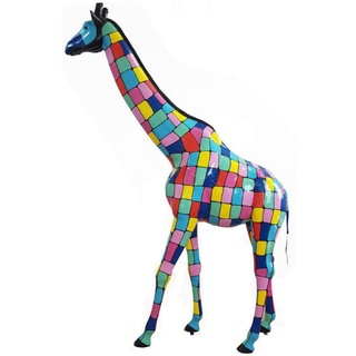 Casa Padrino Designer Deko Skulptur Giraffe Mehrfarbig H. 320 cm - Riesige Dekofigur - Lebensgroße Tierfigur - Wetterbeständige Gartendeko Figur