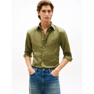 Tommy Hilfiger Herren Hemd Flex Poplin Solid Regular Fit, Grün (Dark Artichoke), XL