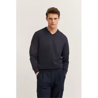 V-Ausschnitt-Pullover BUGATTI "Basic Essential", Herren, Gr. XL, blau (marine), 100% Baumwolle, regular fit, V-Ausschnitt, Rippbündchen, Pullover, aus reine Baumwolle