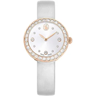 Swarovski Matrix Tennis Uhr, Graue, Analoge Armbanduhr mit Lederarmband, Roségoldfarbenem Finish und Klaren Kristallen, Armbandlänge: 14.5-19 cm, Armbandbreite 1 cm