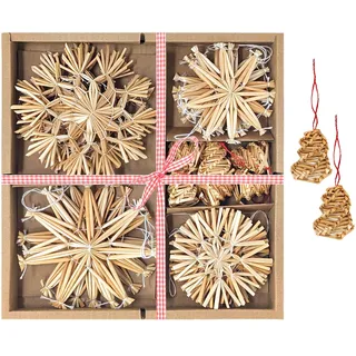 COM-FOUR® 26x Strohsterne im Mix-Set - Christbaum-Schmuck - Stroh-Anhänger für den Weihnachtsbaum - natürlicher Christbaum-Behang - Weihnachtsdekoration (026-teilig - Set3)