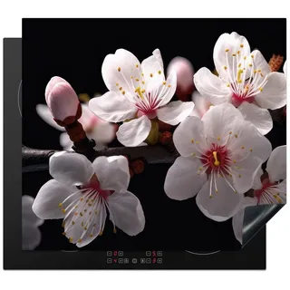 MuchoWow Herd-Abdeckplatte Sakura - Blumen - Blütenzweige - Botanisch - Weiß, Vinyl, (1 tlg), Ceranfeldabdeckung Küche, Herdabdeckplatte Einteilig, 60x52 cm schwarz 60 cm x 52 cm x 0.2 cm