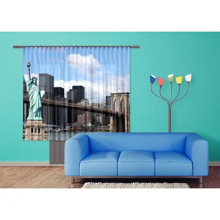 AG Design – Gardinen – Vorhänge – Fotogardinen - Freiheitsstatue New York – 180 x 160 cm – 2 Teile – FCSXL 4816