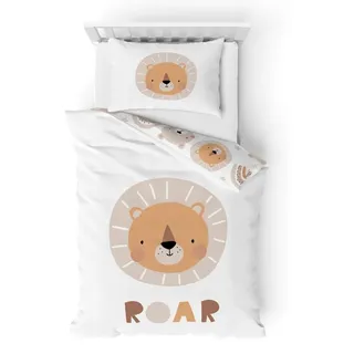 MTOnlinehandel Babybettwäsche Little Lion 100x135 + 40x60 cm in Biber, Löwe & Regenbogen, Tiere, 100% Baumwolle, 2 teilig, soft und kuschelweich für Babys und Kleinkinder beige|weiß